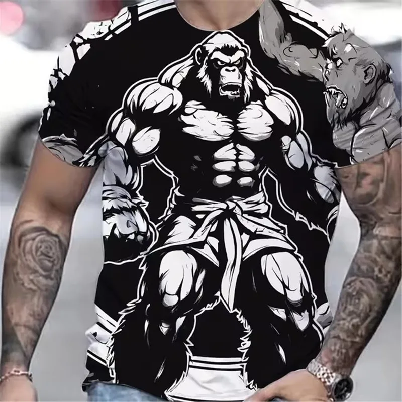 Beast Orangutan Pattern Fitness Sports Men's T-Shirts Summer Short Sleeve 3d Printed Outdoor Sporty Tee 6XL Big Size Casual Tops
