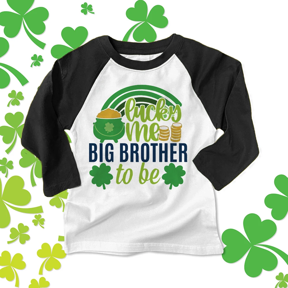 

Lucky Me Big Brother To Be Print Shirt Kids St Patrick's Day Raglan T-shirt Boys Girls Long Sleeve Tee Child Party Clothes Tops