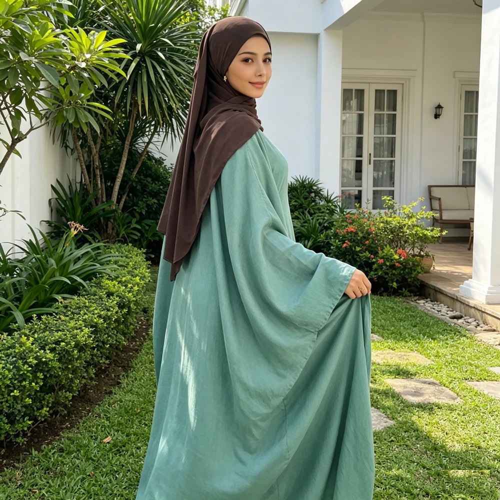 

Muslim Women Casual Modest Abaya Long Maxi Dresses Turkey Dubai Kaftan Arab Robe Eid Ramadan Bat Sleeve Jalabiya Caftan Vestidos