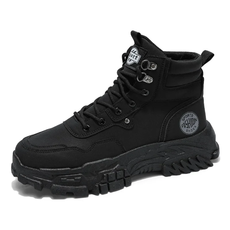 Men Boots Cotton Boot Autumn PU Splicing British High Top Retro Thick Sole Lace Up Comfort Anti Slip Sport Mountaineering Boot