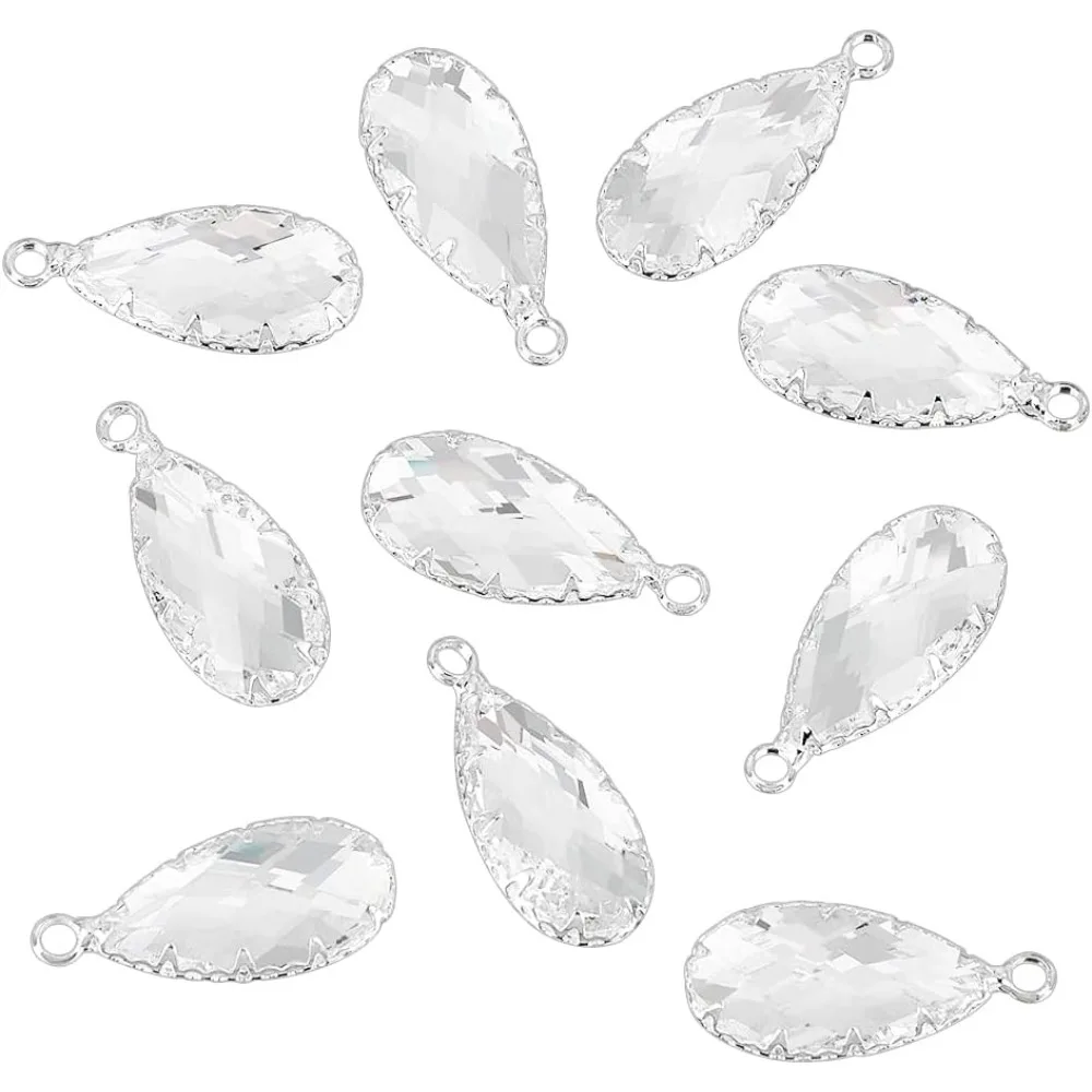 

10Pcs Glass Charm Pendants 0.94x0.4 Inch Faceted Drop Teardrop Shape Charms for Anniversary Jewelry Making DIY Accessories