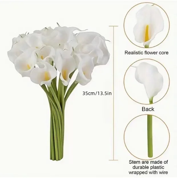 1~15Pcs Real Touch Calla Lily Artificial Flowers White Wedding Bouquet Bridal Shower Party Home Flower Decoration Fake Flower