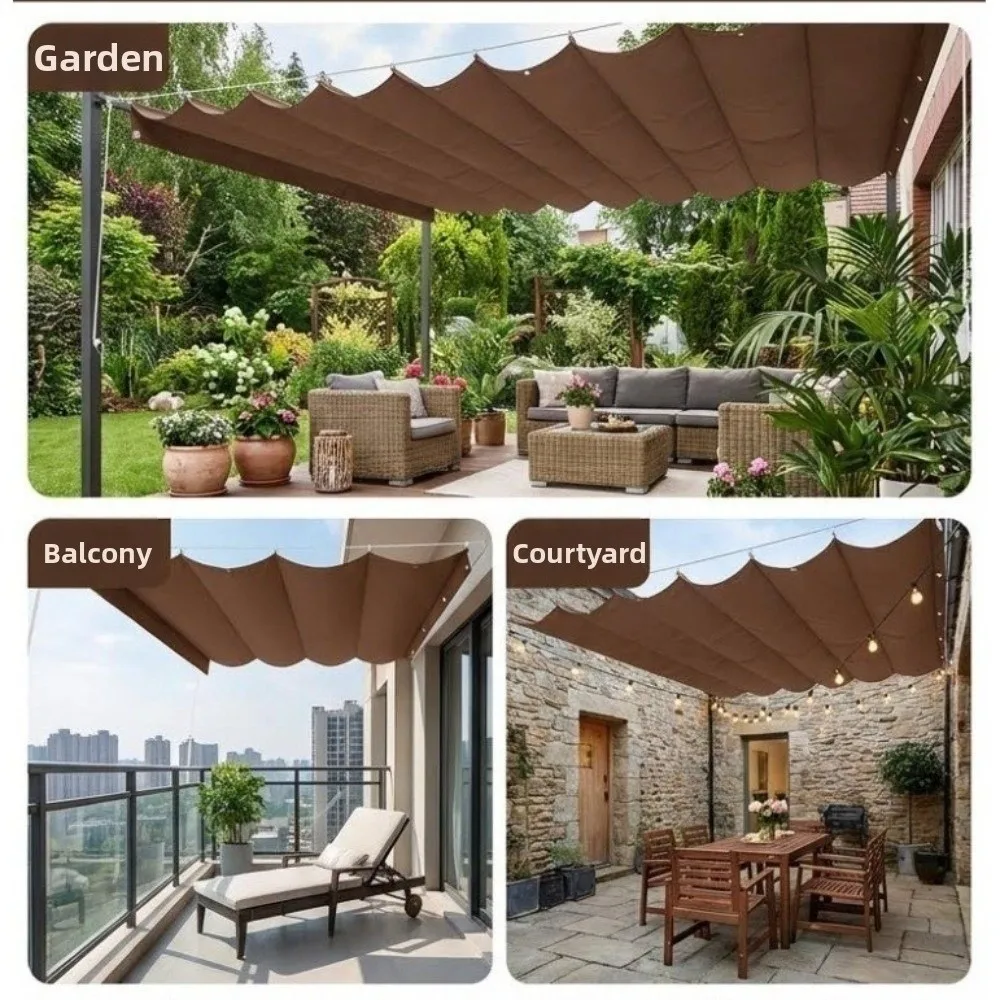 Waterproof Wave Retractable Sun Shade Canopy Heavy Duty UV Protection Outdoor Balcony Sun Awning Thick Polyester Rainproof