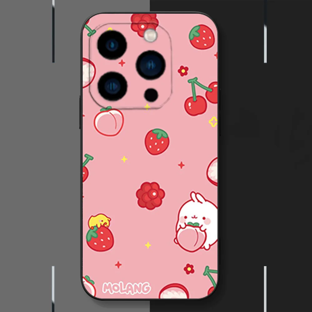 Cute M-Molangs Phone Case for iPhone 12 11 13 14 15 16 Max Pro Plus Black Soft Silicone Cover