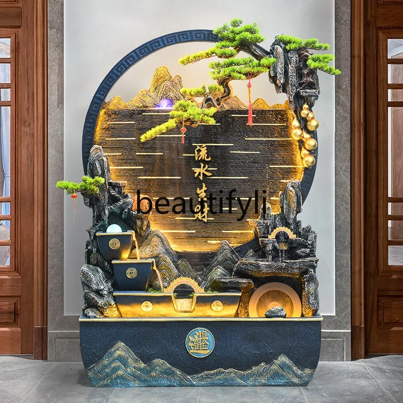 

11zWater curtain wall rockery flowing water fountain ornament entrance courtyard landscaping decoration lucky landing landscape
