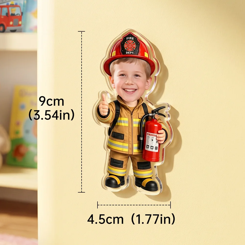 Personalized Custom Photo Firefighter Acrylic Fridge Magnet, Custom Face Picture Refrigerator Magnet, Unique Keepsake Gift