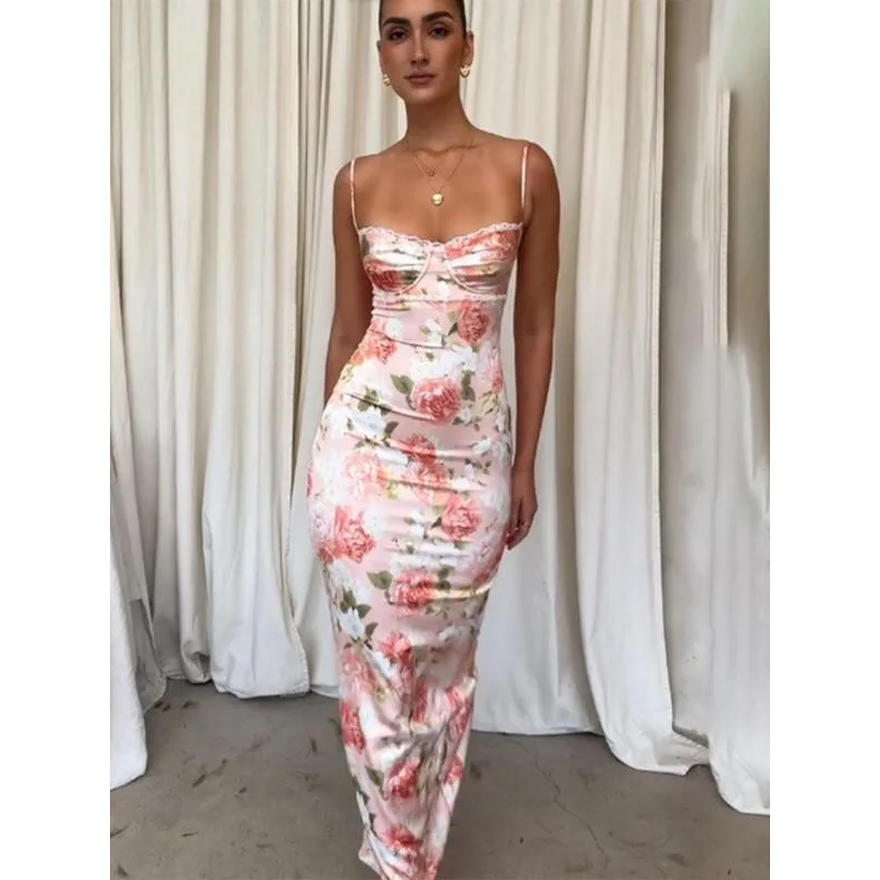 فستان نسائي طويل من Ele بطبعة زهور Dr Y9906 بحزام طويل Sve أنيق غير رسمي لموسم الربيع للسيدات #1