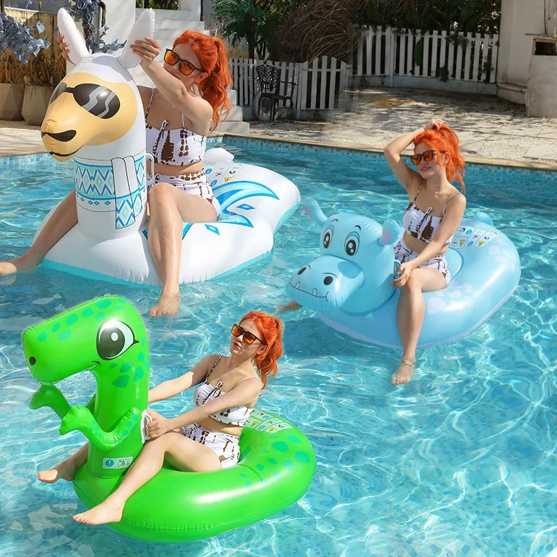 Giant Dinosaur Cartoon Inflatable Seahorse Alpaca Shape for Adult Kids Circle Pool Party Toys Ride-On Air Mattress Swimming Ring