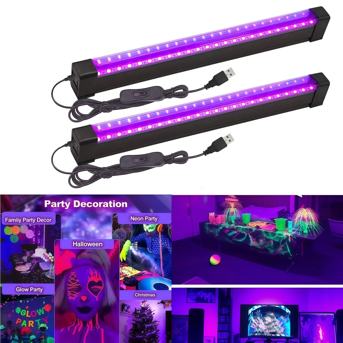 Black Light Tube 5W/10W USB  Plug UV LED Black Light Lamp 395 nm Black Light Bar Light Effect Party Light Stage Lighting