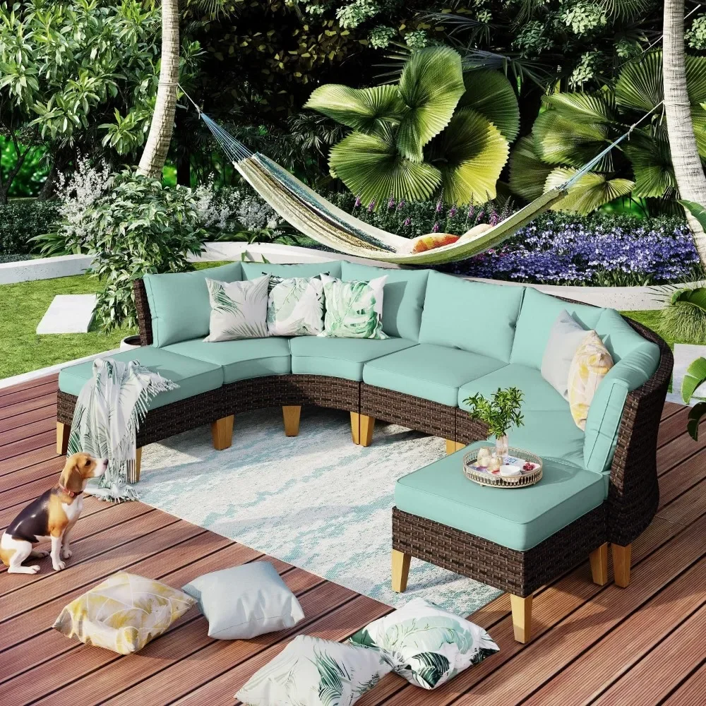 Extra Large Wicker Patio Furniture Set, All-Weather Rattan Outdoor Half-Moon Curved Sectional Sofa Set for Garden ,Garden Sofas