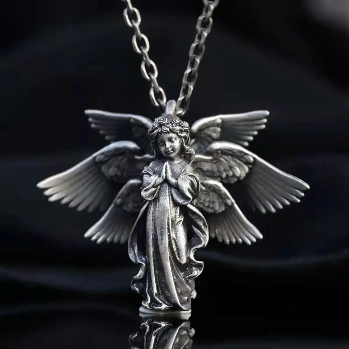 Fashion Fairy Pendant Necklace Six Winged Angel Pray Good Lucky Amulet Necklace for Men Women Anniversary Jewelry Gifts