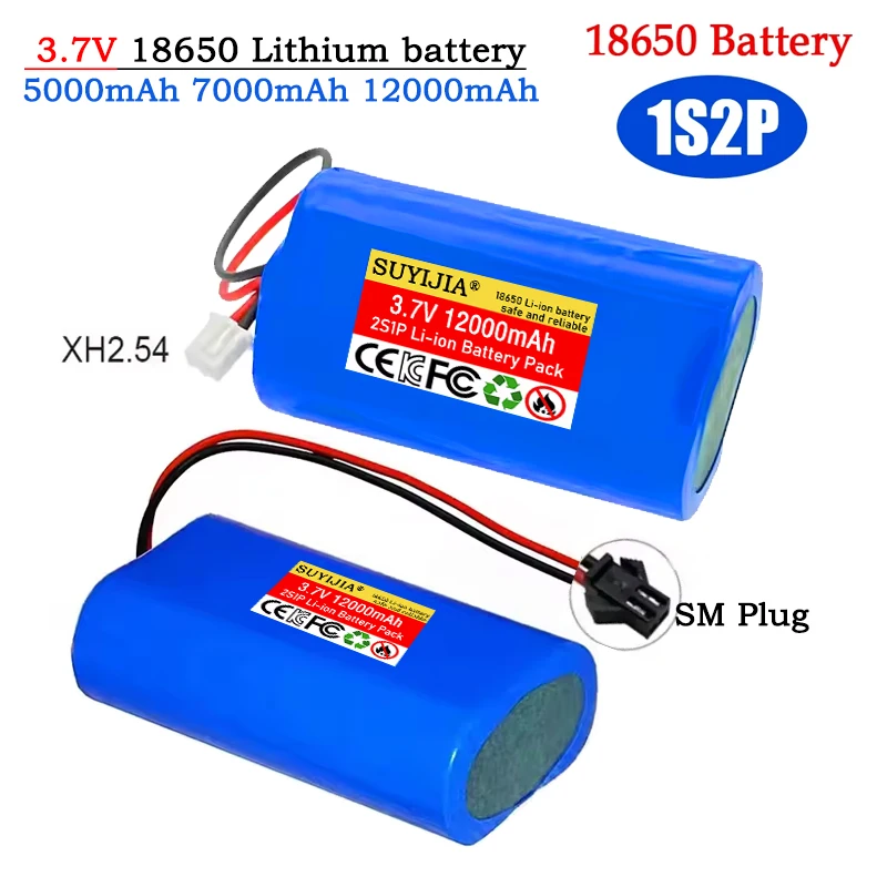 

1S2P 18650 Battery 3.7V 12000mAh Lithium Rechargeable Battery Pack for LED Light Toy Beauty Salon Power Tool XH2.54 SM Plug
