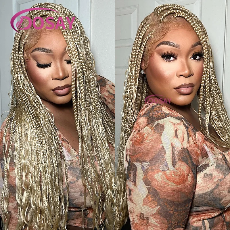 32 "perucas sintéticas boho trançadas peruca cheia do laço sem nós caixa tranças peruca para preto feminino com cabelo do bebê bohemia tranças perucas africanas