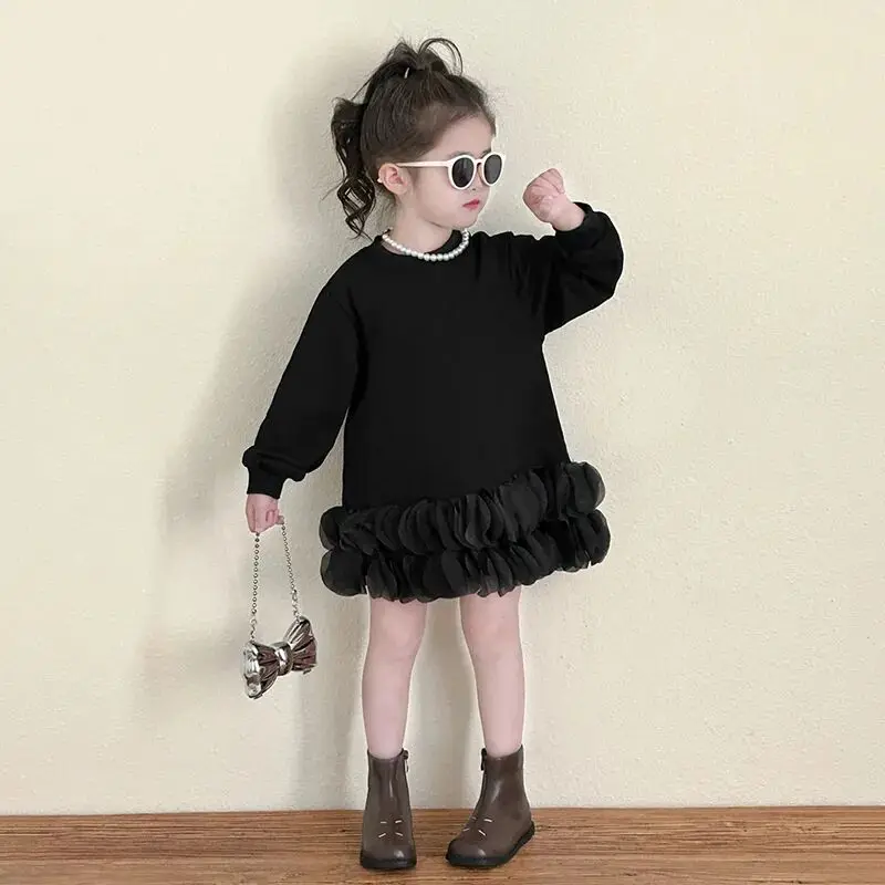 Spring and Autumn Baby Girls' Long Sleeve Dress New Children's Korean Edition Western Style Petal Bottom Dress