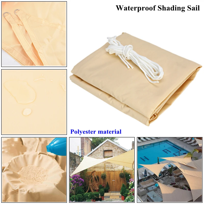 Anti-UV Waterproof Shading Sail Swimming Pool Rainproof Sunshade Cloth Beige Outdoor Awning Garden Patio Sunblock Pet Shelter