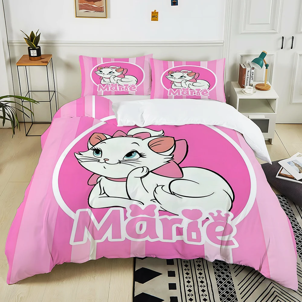 Disney Cat Marie Printed 3PC Bedding Set Duvet Cover Bed Quilt Cover Bedroom Decor Children Birthday Gift Full Size Girls Gifts