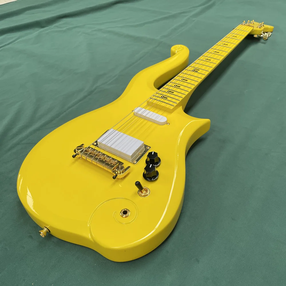 

Yellow 6-string electric guitar, with high gloss finish, solo performance, maple fingerboard guitar