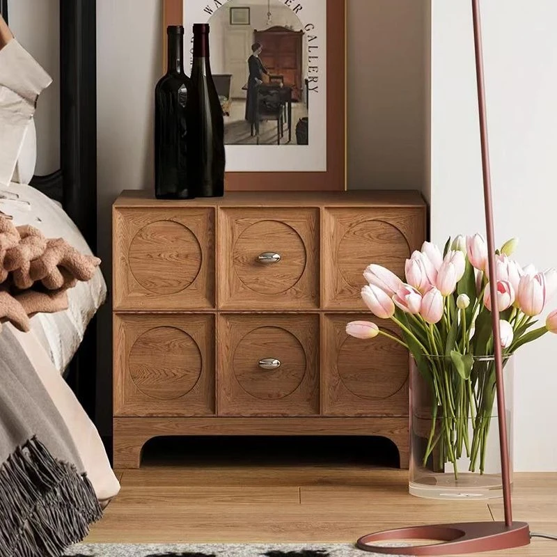 Retro solid wood bedside table Simple modern storage storage chest cabinet Home bedroom Light luxury high-end storage side