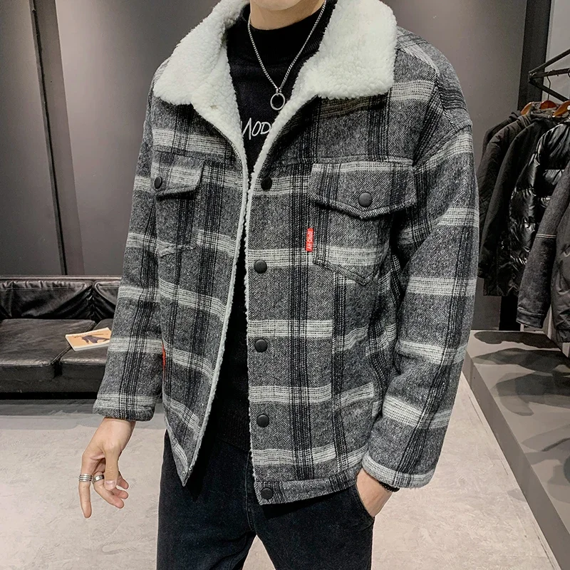 

Men's corduroy jacket winter handsome trend fashion casual warmth thickened fleece loose large size men's clothing cotton coat