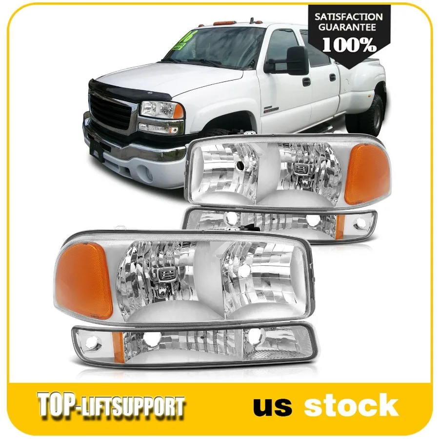 

Фары в сборе подходят для хромированного корпуса GMC Sierra 1500 1999-2007 годов с янтарной парой