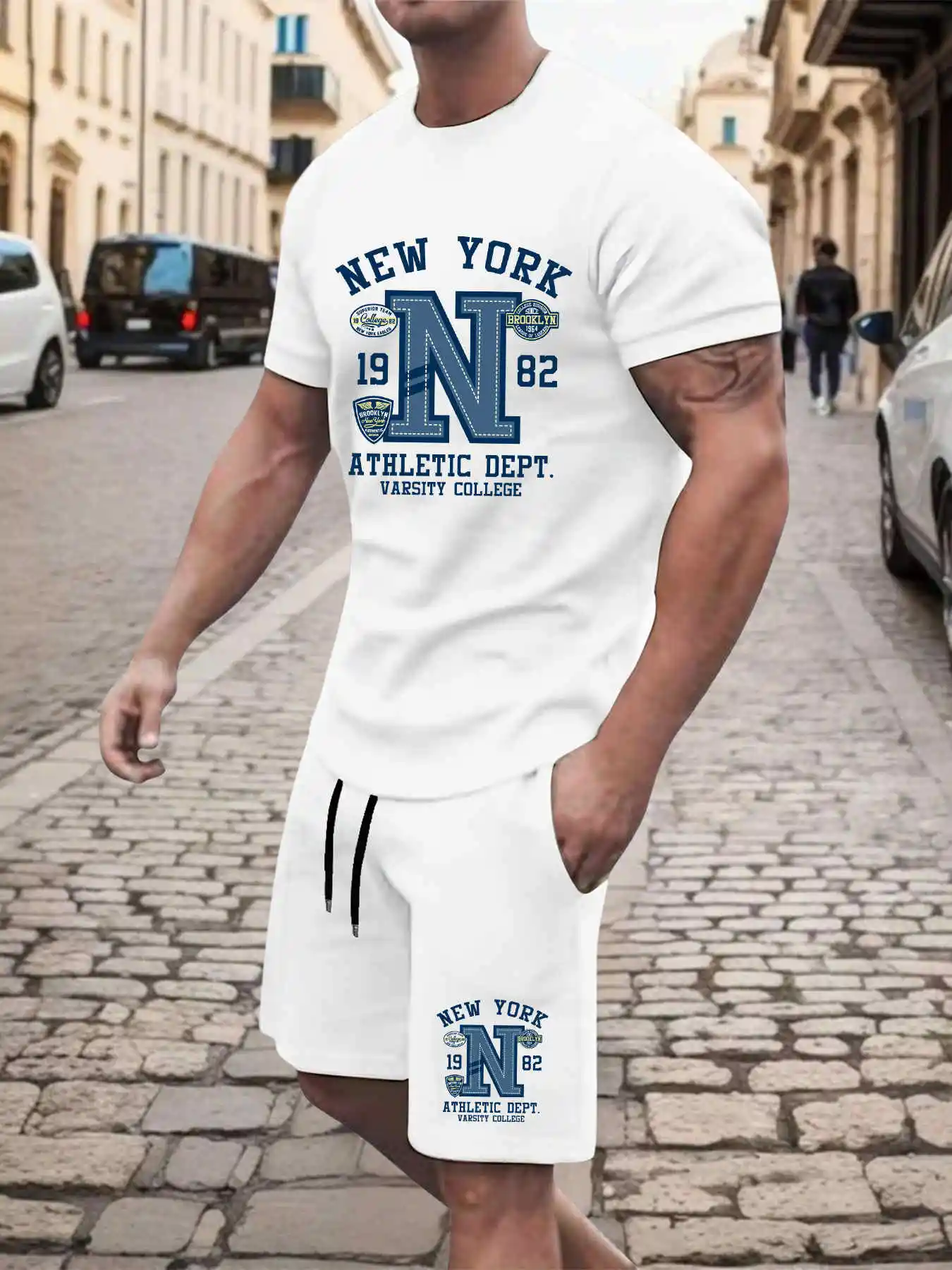 2025 New Summer Mens Set High quality T-shirts Shorts Two-Piece New York Graphic Print Fashion Oversize Clothes Man Sports Suit