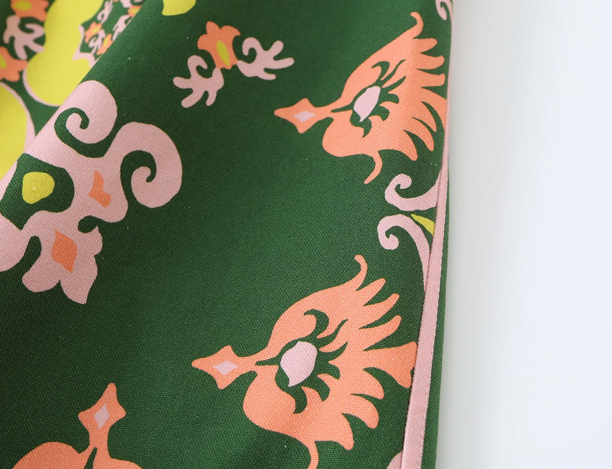 KONDALA Schicker Grüner Herbst-Print Damenanzug Schleifenblumenhemd + Midirock mit elastischem Bund Mode 2026 Vintage Damen-Urlaubssets – Detail 20