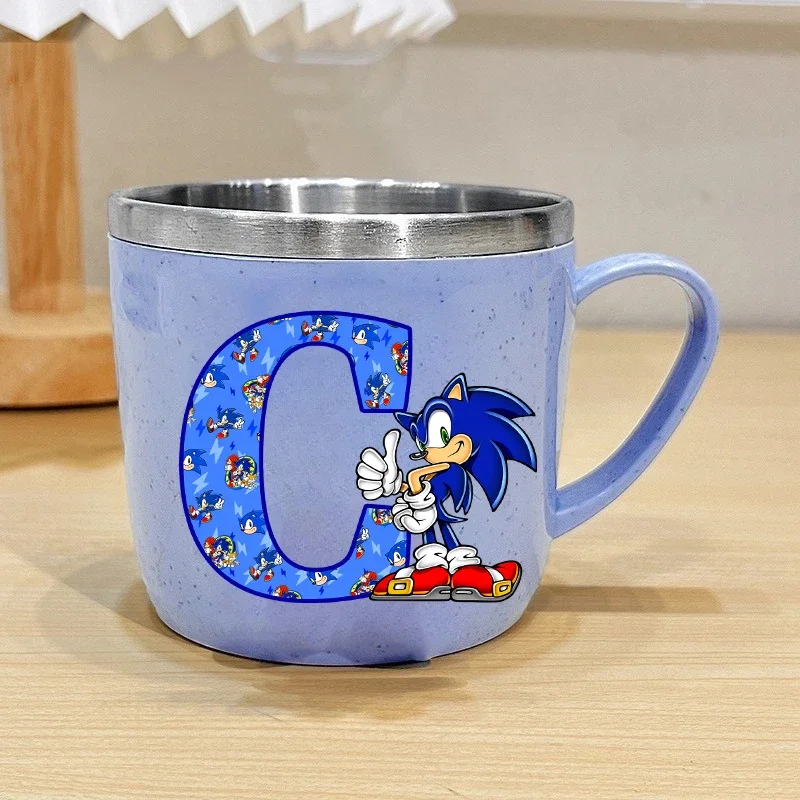 Hedgehog Anime Water Cup New Soniced Letter A-Z Kids Gargle Toothbrush Cups Boy Breakfast Milk Coffee Mug Children Birthday Gift