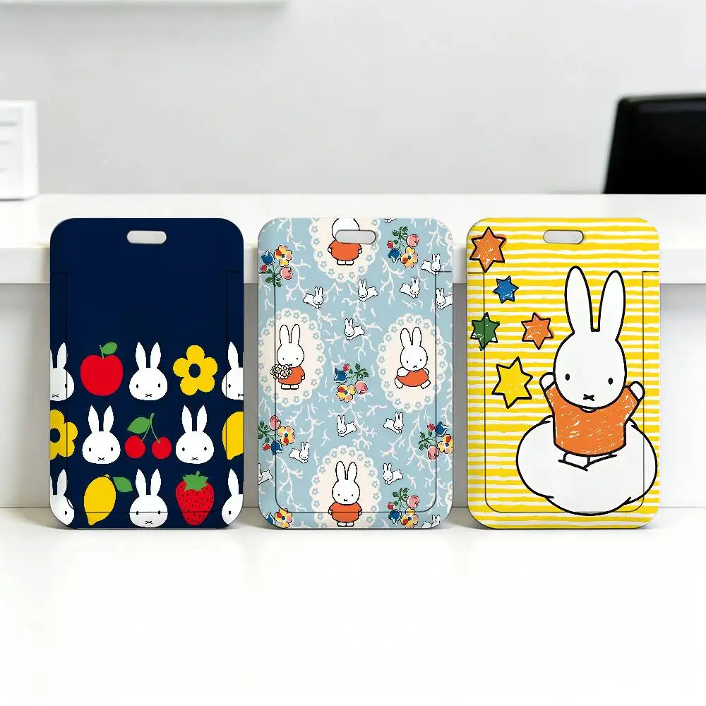 Cartoon Cute M-Miffy on the Moon Transparent Card Holder Employee Plastic Slide Cover Lanyard Work Business ID Bag Bus