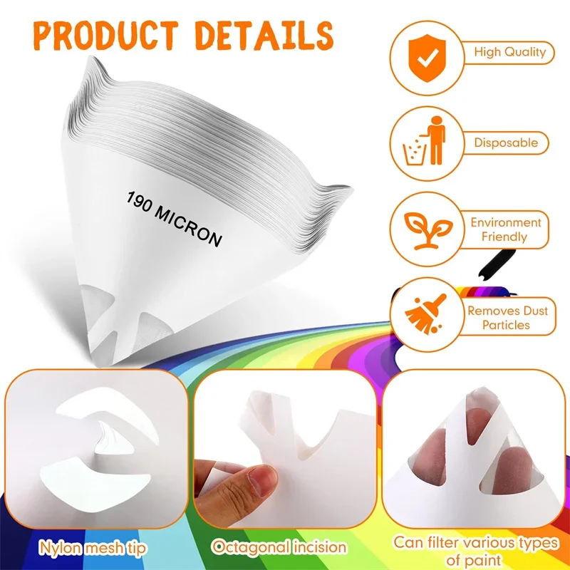 Paint Filter Paper 100 Microns Car Paint Spray Mesh Paper Filter Funnel Strainer Disposable Conical Straining Funnel 10x15 cm