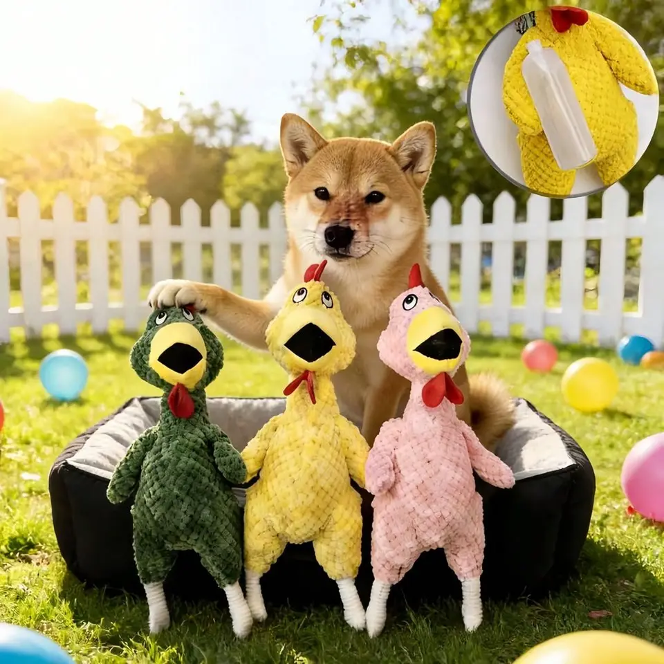 Squeaky Chicken Plush Dog Toy Interactive Chew Toy