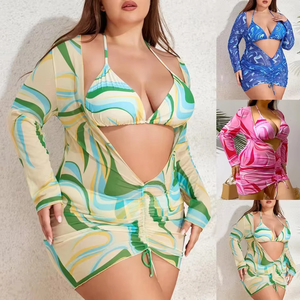 Plus Size Swimsuit Three Piece Cover Up Bikini Separates Plus Size Swimsuit Female Bikinis Set Women'S Bikinis And Tankinis
