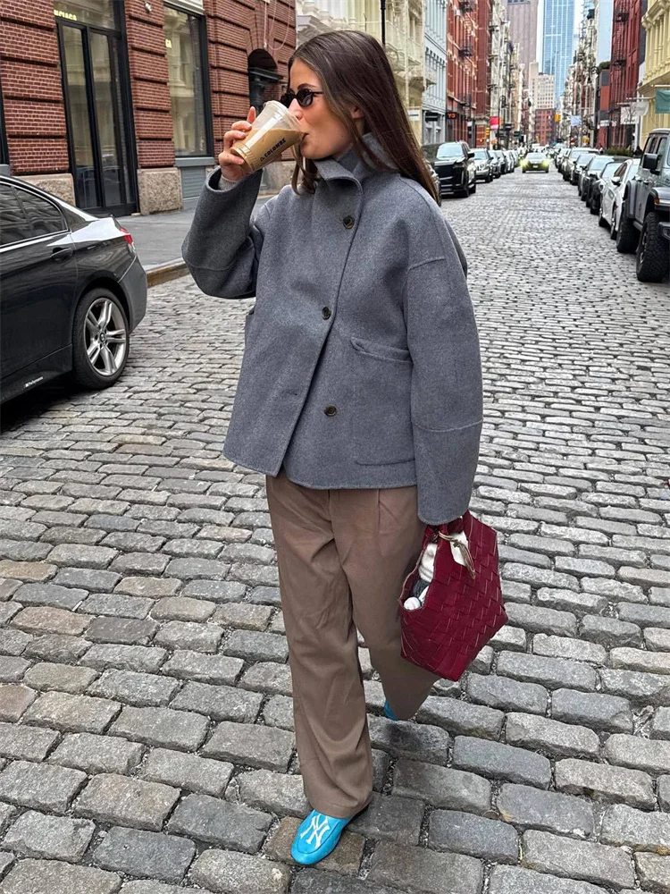 Tossy Winter Casual Pocket Jacket Overcoat Female Turtleneck Loose Patchwork Warm Commute Outwear 2025 New Women's Jackets Coat