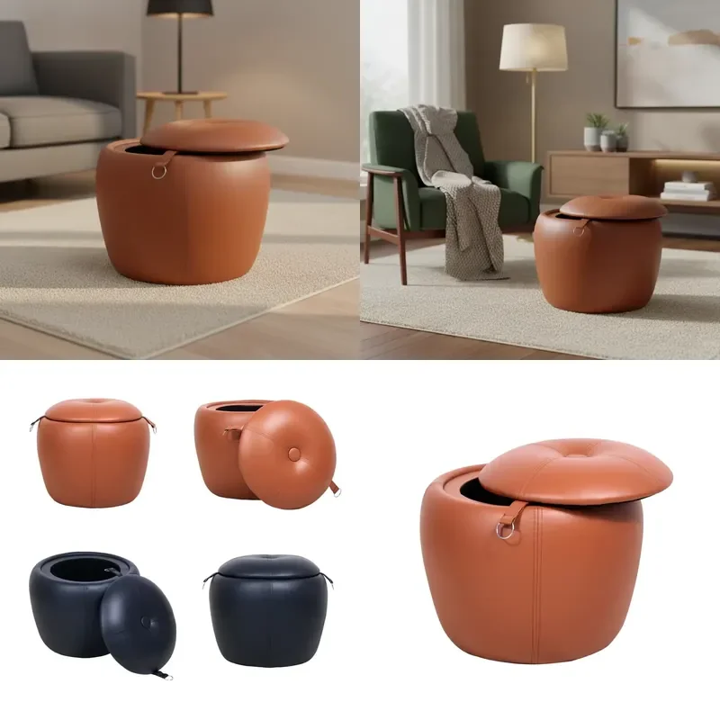 Laynsino Simple European Design Modern Handmade Leather Ottoman Storage Stool for Bedroom Hotel Apartment Villa Living Room