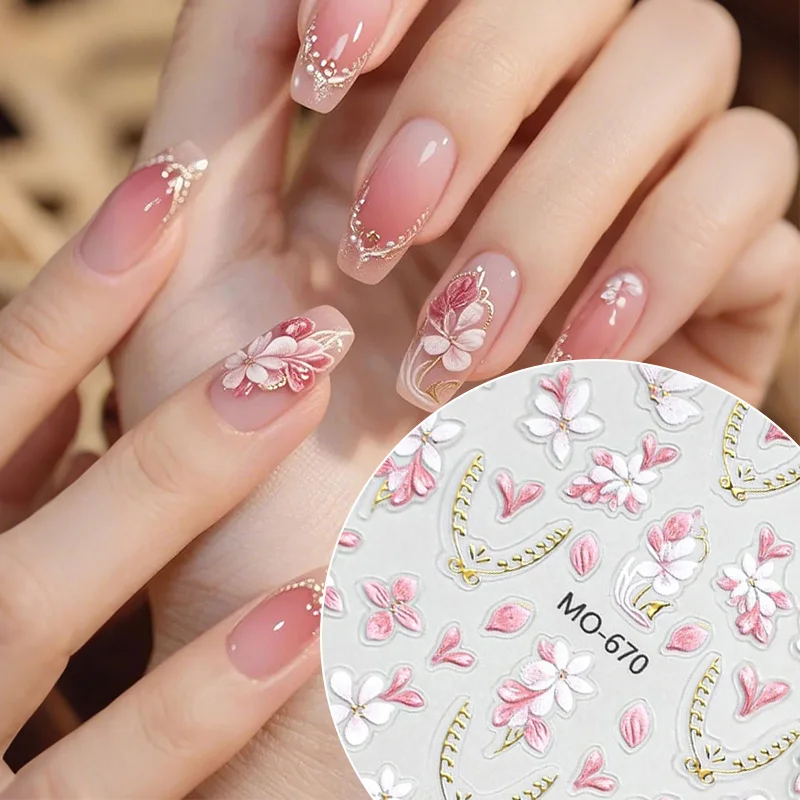 1 قطعة ملصقات الأظافر النمط الصيني المطرزة زهرة صغيرة زهرة فراشة الوردي النمط الفرنسي زهرة DIY بها بنفسك اكسسوارات الديكور
