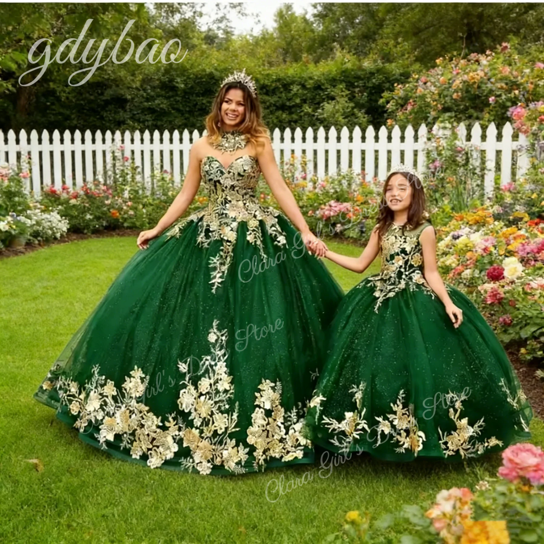 

Elegant Gold Print Flower Girl Dress Puffy Skirt Suitable for Weddings Princess Pageants Parties and First Communion