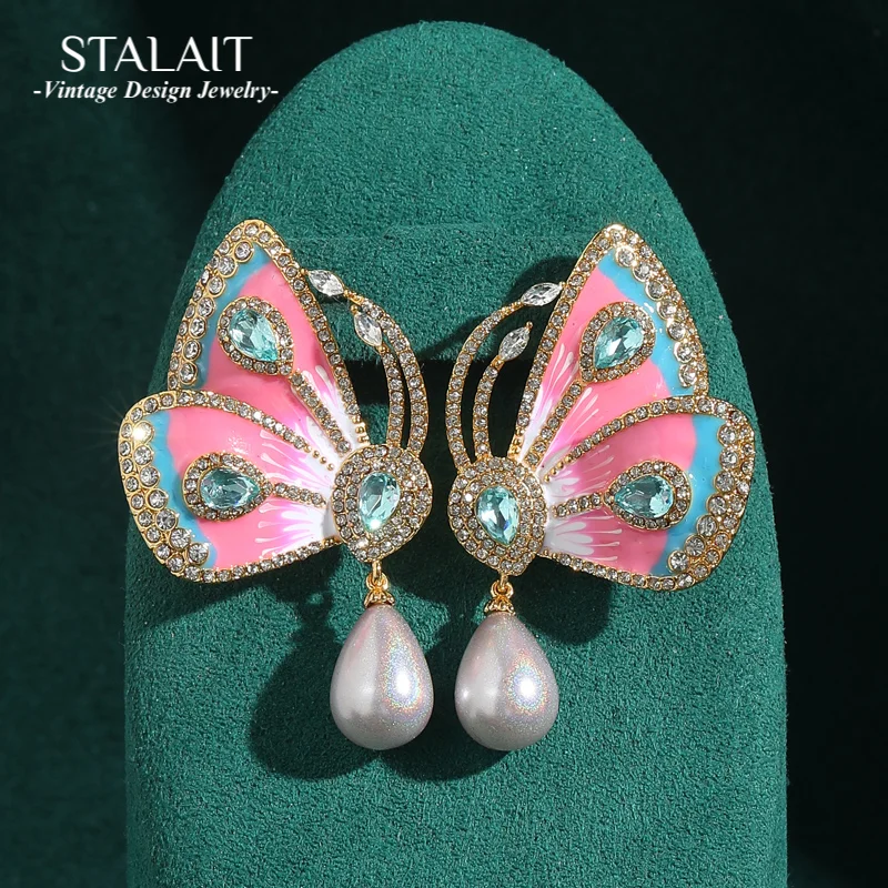 

Vintage Butterfly Earrings Enamel Orchid Water Drop Pearl High Quality Luxury Designer Jewelry Accessories For Women 2025 Trends