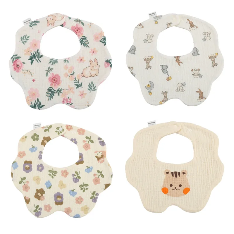 Korean Style Baby Feeding Bibs 6 Layers Cotton Gauze Petal Newborn Drool Bib Saliva Towel Adjustable Kids Burp Cloth Baby Items