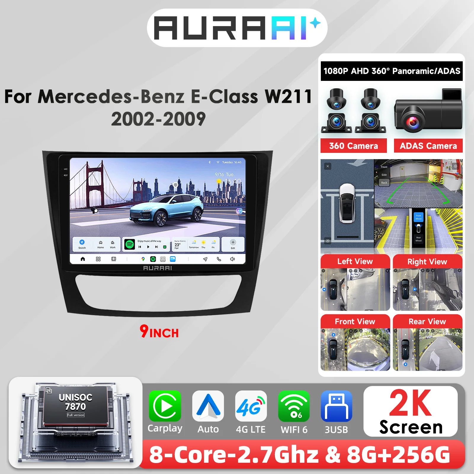 8Core Carplay Android Auto radio Für Mercedes Benz E-klasse W211 GLS-Klasse W219 W463 W209 multimedia 2K Bildschirm GPS ADAS + 360 Kamera