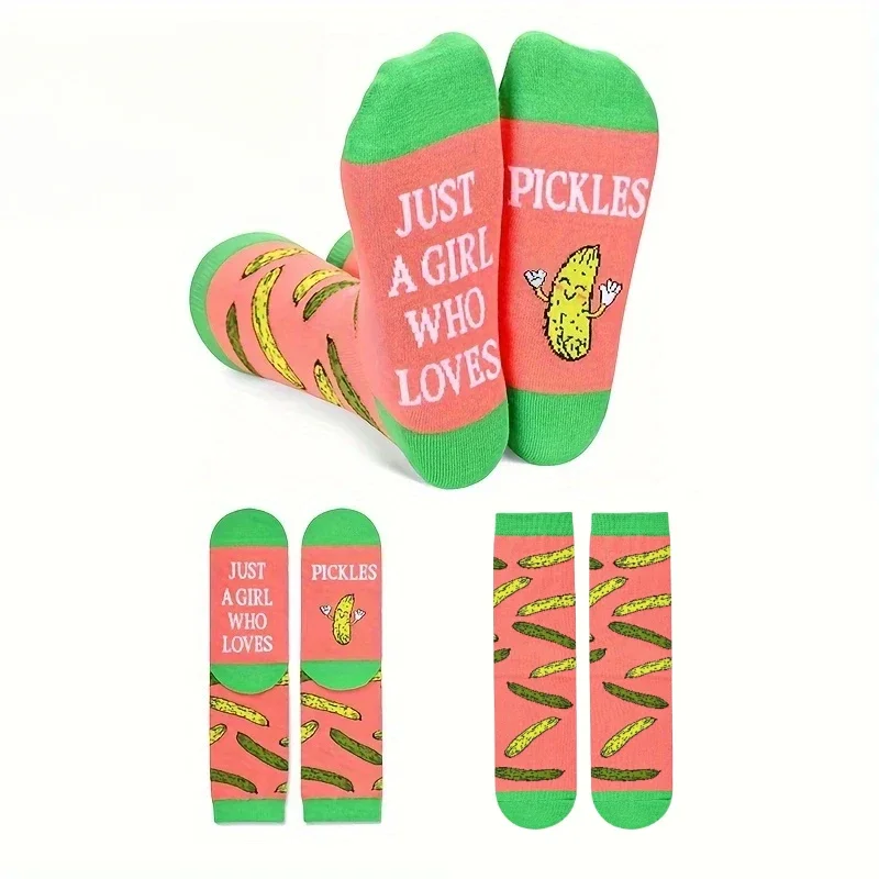 

2 Pairs of Green Pink Kimchi Mid Tube Socks, Suitable for Couples and Gifts, Creative Gifts for Kimchi Enthusiasts, Daily Wear
