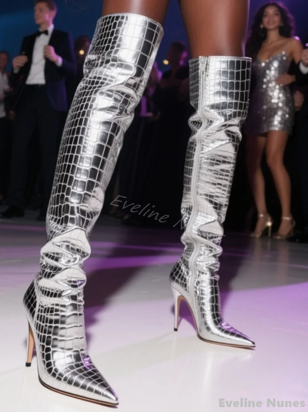 Catwalk Party Over The Knee Boots Women Pointed Toe Stiletto Heel Side Zipper Leather Boots New Nightclub Pole Dancing Boots