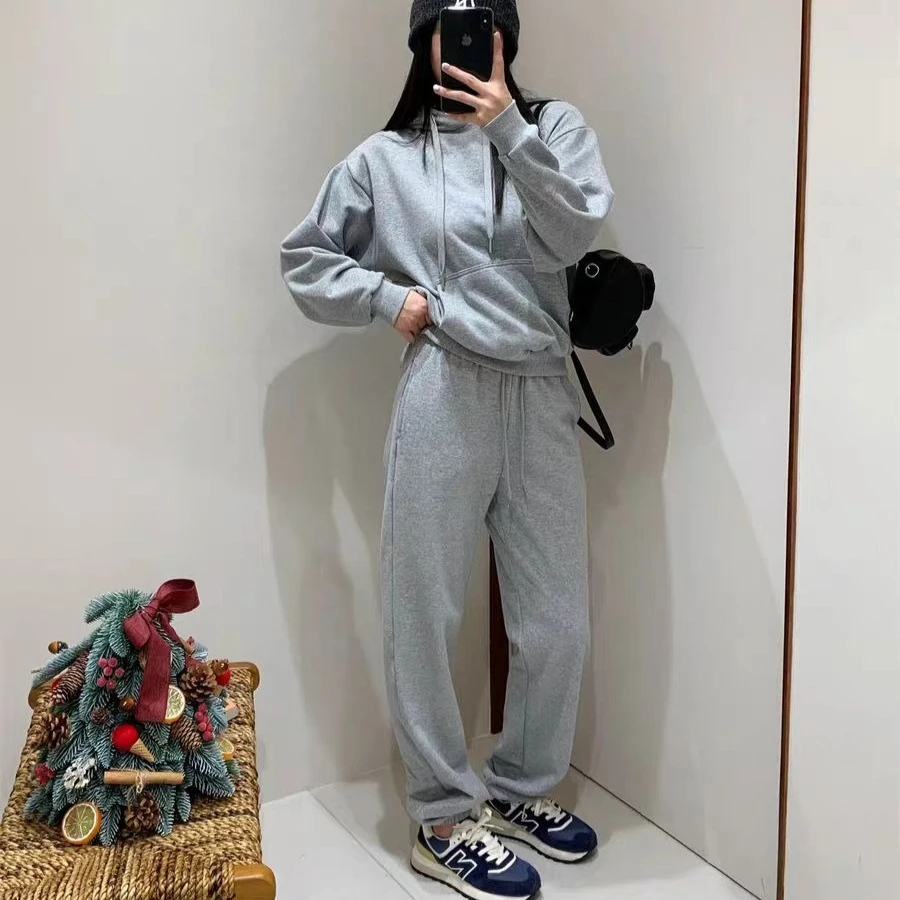 

LO Unisex Cotton Sweatshirts Casual Hooded Soild 3D Letter Print Tops Loose Plush Warm Pullover for Woman Autumn Winter