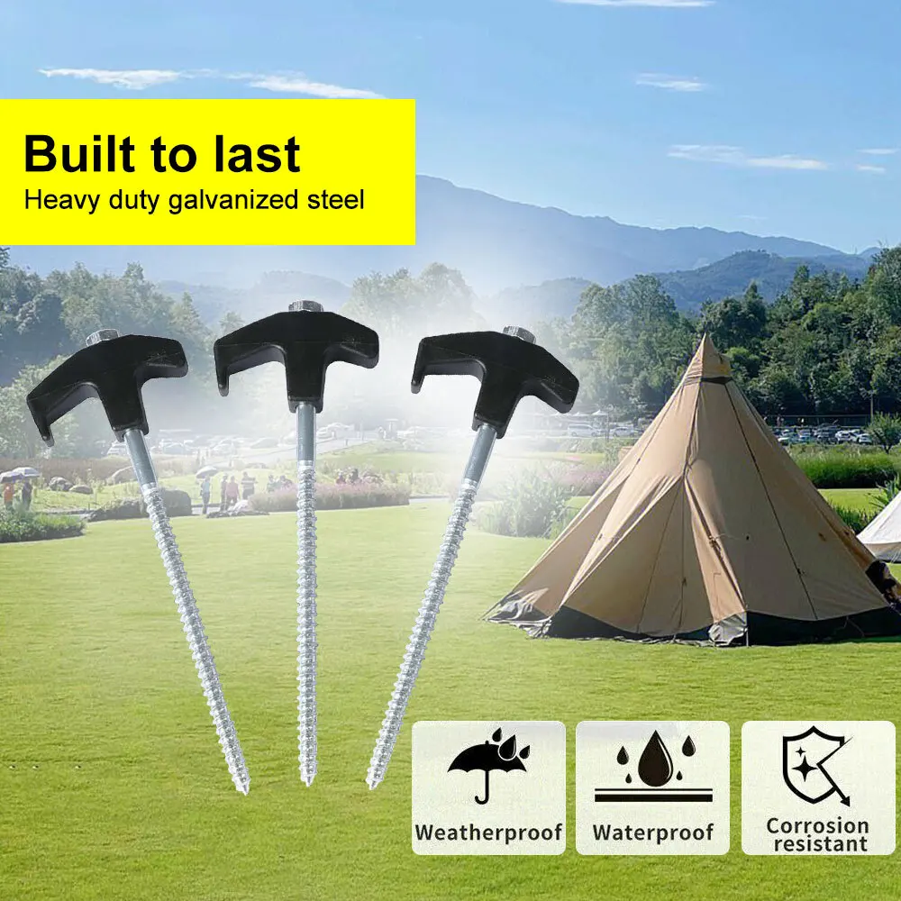 20Pcs Heavy Duty Screw Steel Tent Stakes Camping Ground Pegs For Outdoor Canopy Tarp Awning Windproof Fixed Nails Accessories