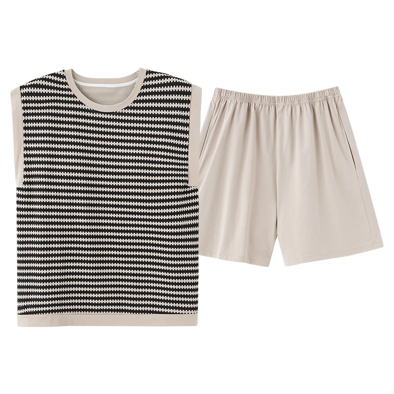 Pajamas with Chest Pads Women Summer New Pure Cotton Sleeveless Vest Shorts Thin Japanese Stripes Can Be Worn Outside Loungewear