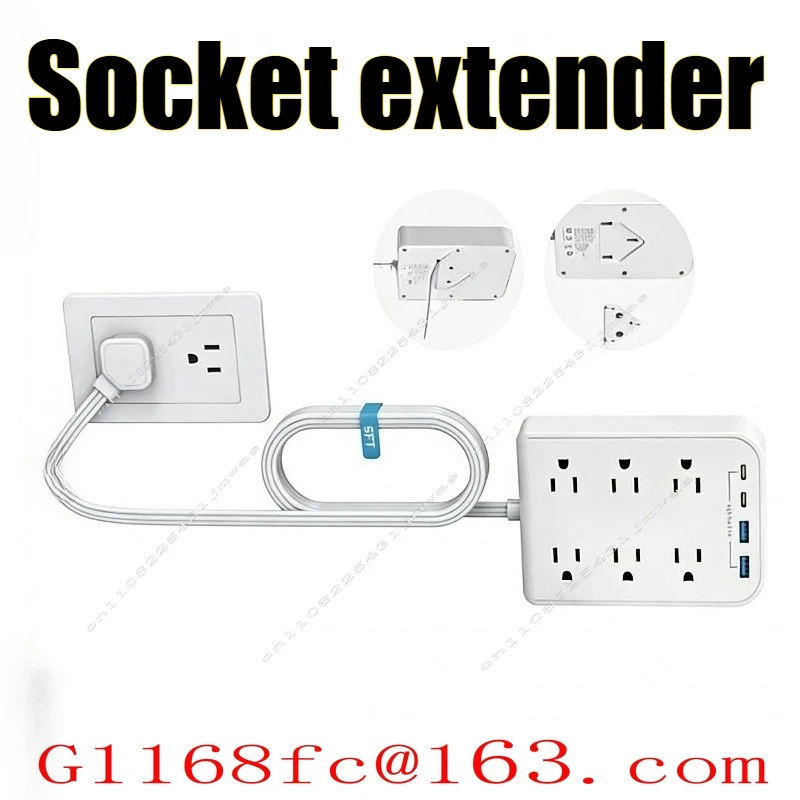 Power Strip 5 Feet - Flat Wall Extension Cable, Extension Outlet Socket Extender