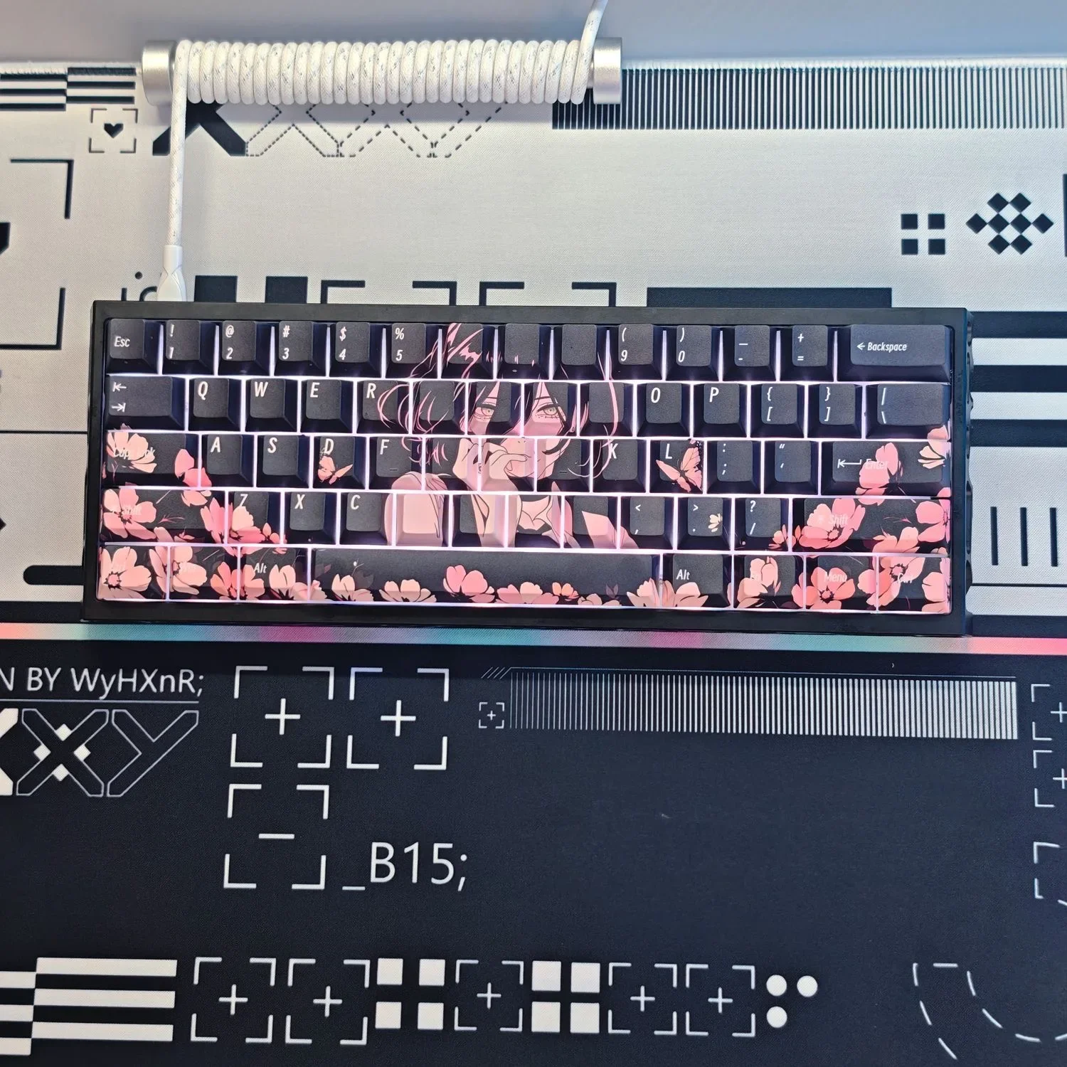 Custom Translucent Reze Keycaps Chainsaw Man Black PBT Dye Sub Cherry 73 Keys for 60 65 68 Mechanical Keyboard Gift