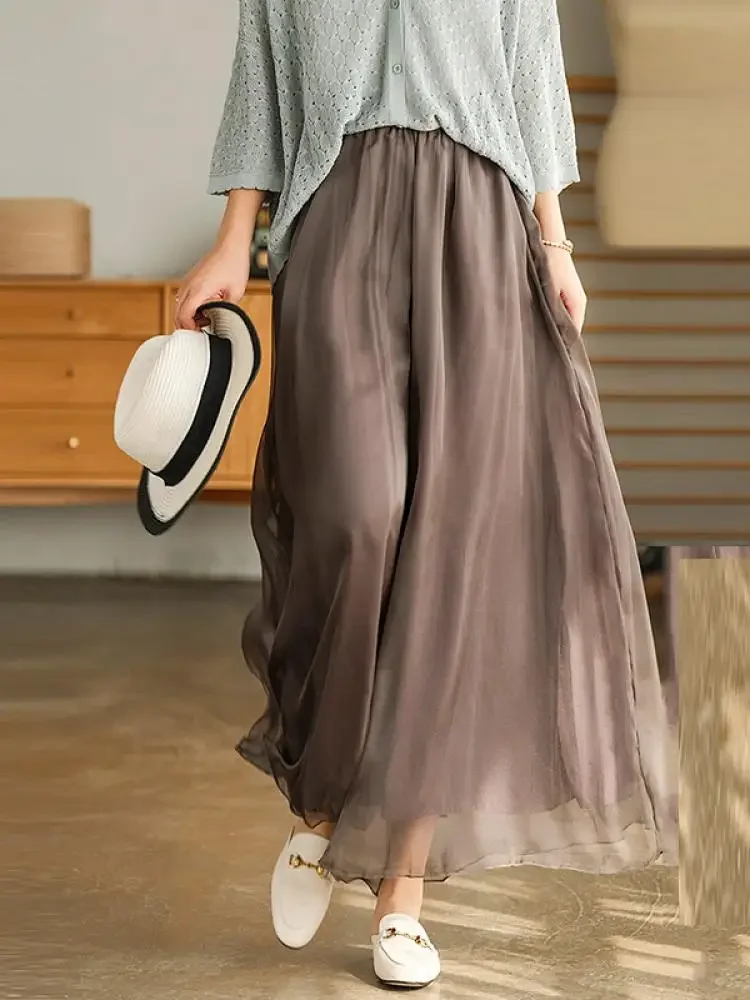 Bonboho Solid Color Cotton and Linen Pants for Women High Waist Wide Leg Pleated Pants Skirt 2024 Summer Casual Bottoms