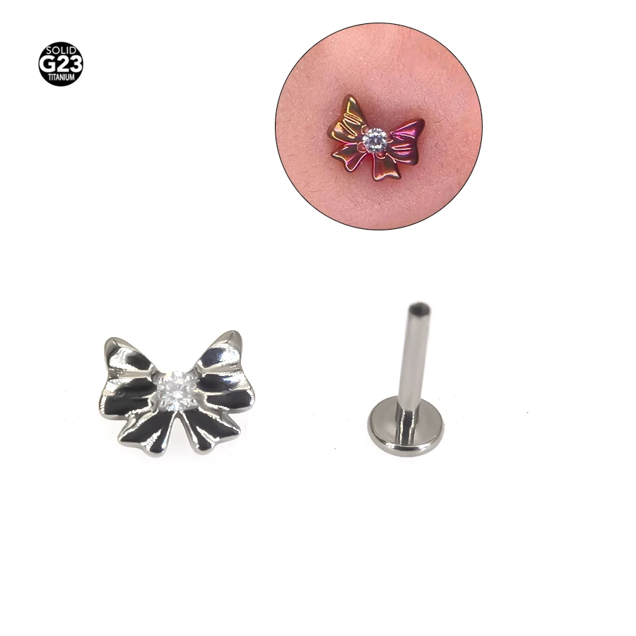 1Pc Real F136 Titanium Tratus Butterfly Fashion Sweet Bow Charm Studs Earrings Piercing For Women Wedding Party Jewelry Girl