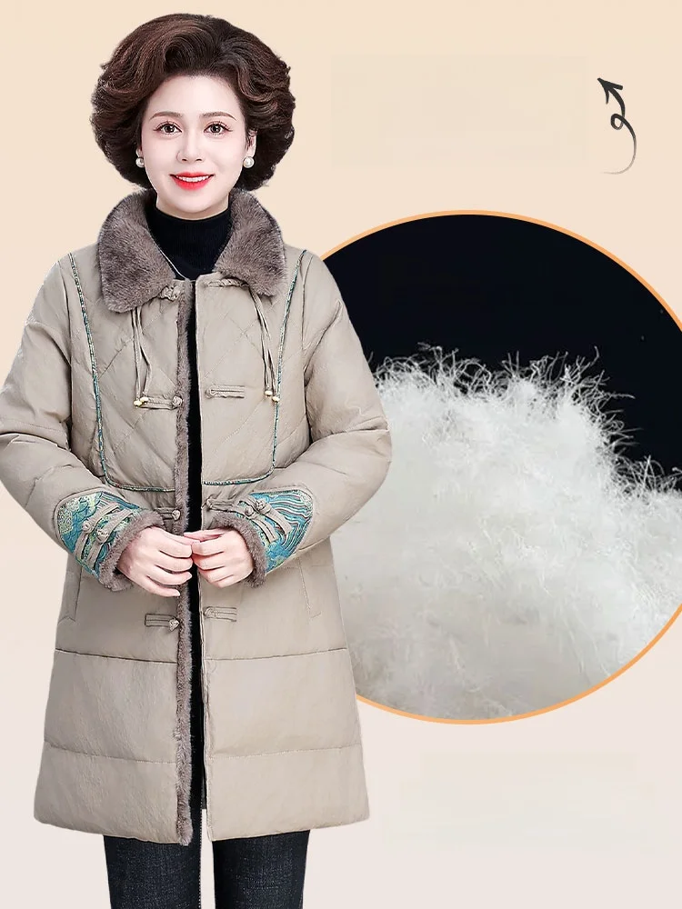 新しい中国製スレモムダウンジャケット秋冬アウター2024新作中高年女性用レザーコートワフリーコットン