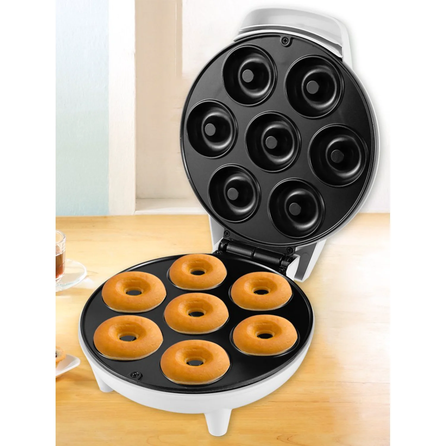 Donut Maker Machine 1200W Non-Stick Electric Donut Maker - 7 Holes Round Portable Easy Release 7.87in