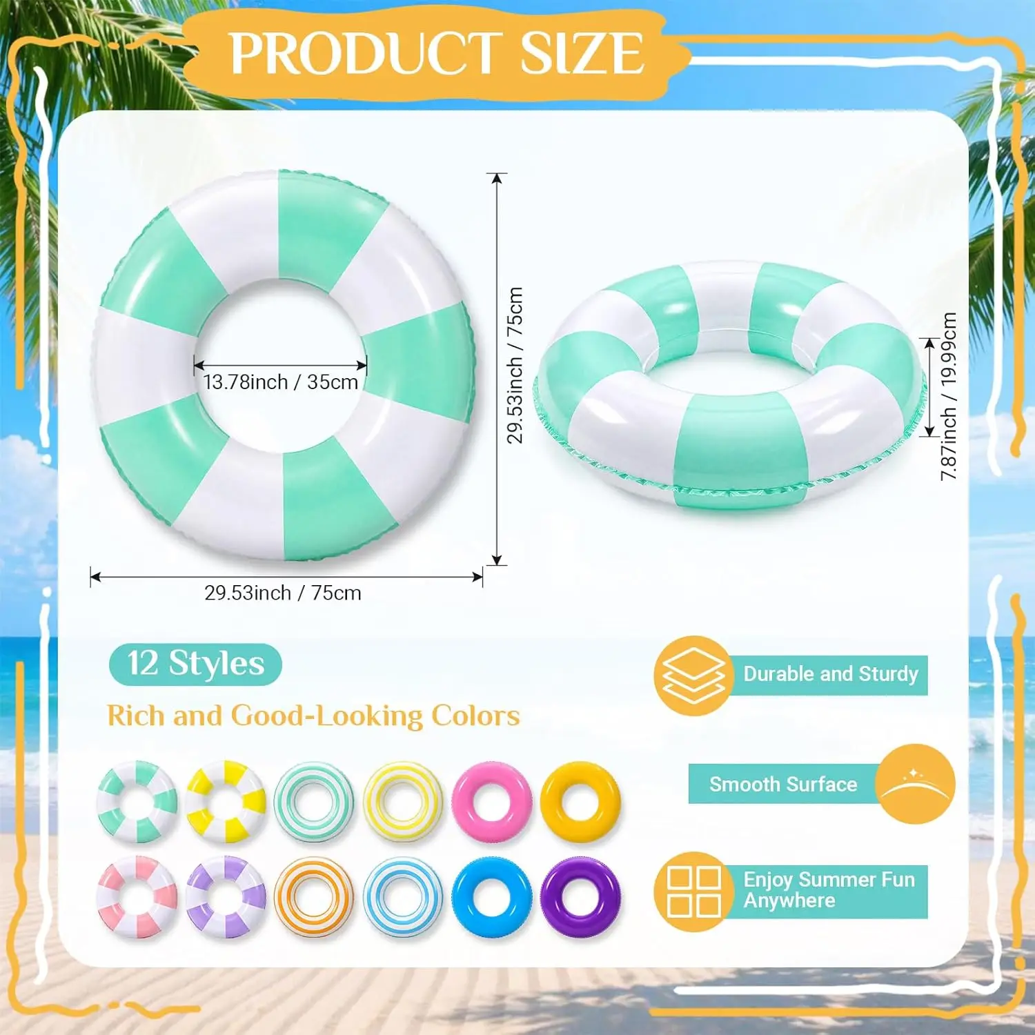 12 Assorted 30-Inch Inflatable Pool Tubes for Adults - Jumbo Macaron Pastel Swim Rings, Bulk Pack of 12 Floats for Summer Beach Party Decor